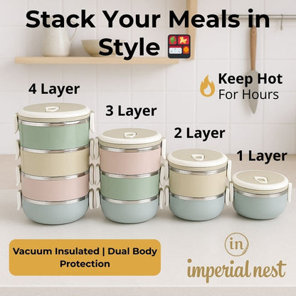 Stackable Lunch Box – 1, 2, 3, 4 Layers | Vacuum Insulated Food Container | Imperial Nest