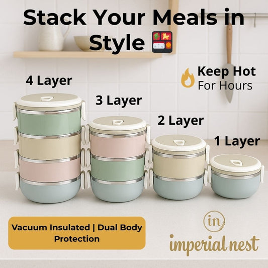 Stackable Lunch Box – 1, 2, 3, 4 Layers | Vacuum Insulated Food Container | Imperial Nest