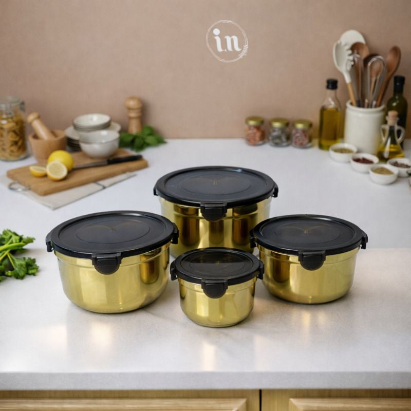 Premium Stainless Steel Food Storage Bowl Set with Airtight Lids - 4 Piece Set (10/13/15/18 CM)