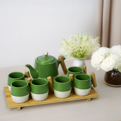 Elegant Premium Coffee Set with Six Cups and Wooden Tray