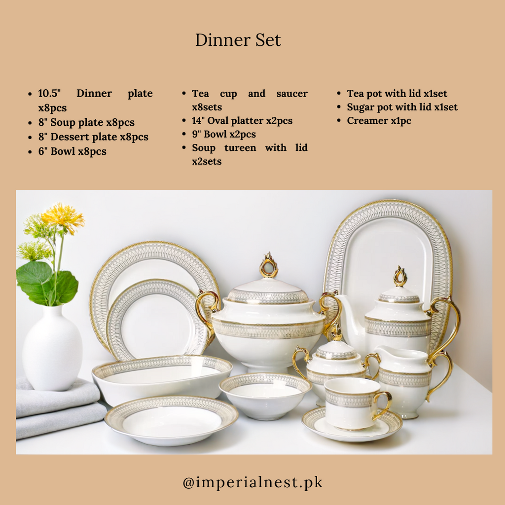 Luxury 61-Piece Bone China Dinner Set - Premium Gold-Trimmed Dinnerware