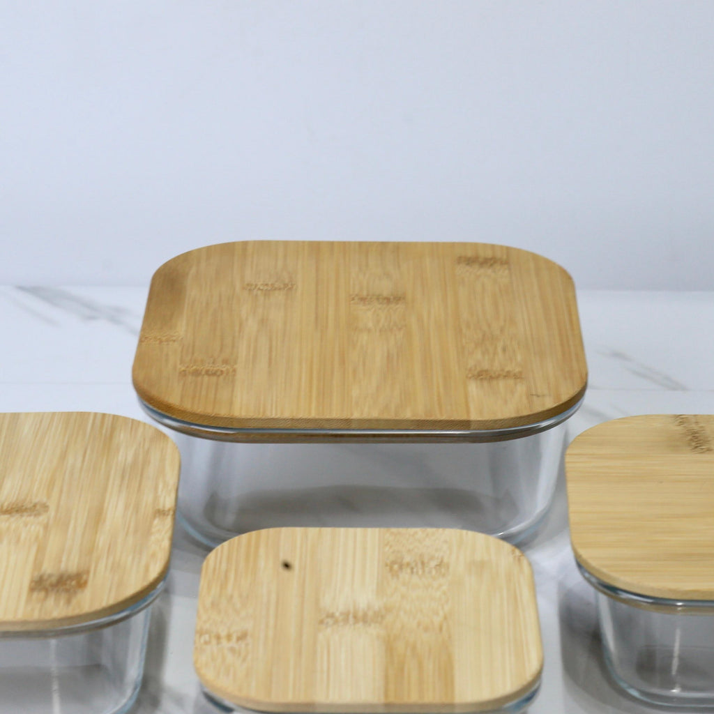 Square Glass Storage Containers with Airtight Bamboo Lids