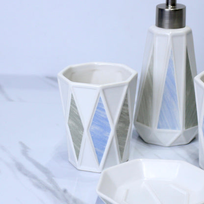 Bathroom Accessories Set with Blue and White Accents