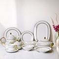 Luxurious 61-Piece Bone China Dinner Set – White & Gray Fine Tableware