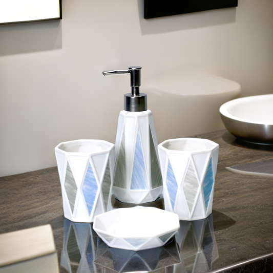 Bathroom Accessories Set with Blue and White Accents