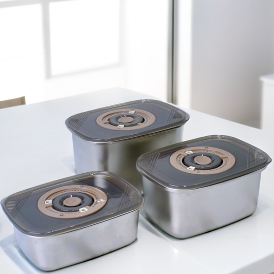 Silver Stainless Steel 304 Airtight Storage Containers (750ML, 1000ML, 1250ML)