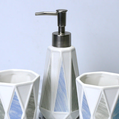 Bathroom Accessories Set with Blue and White Accents