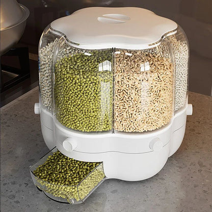 Multi-Compartment Cereal Dispenser | Airtight Grain, Rice & Pulse Storage Container with Button Dispense