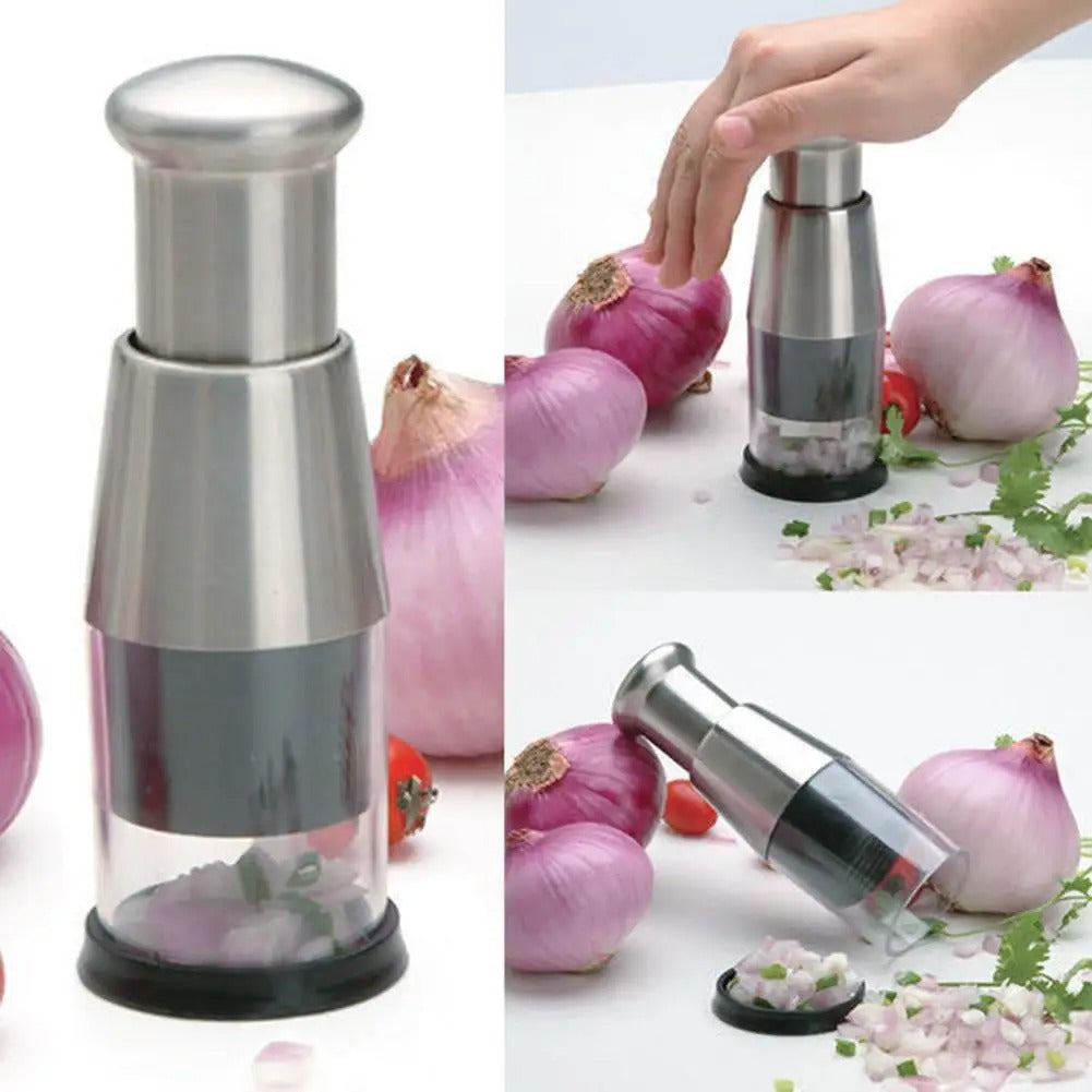 Stainless Steel Manual Hand Chopper | Mini Garlic & Onion Chopper for Vegetables, Herbs and Salad Prep