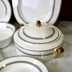 Luxurious 61-Piece Bone China Dinner Set – White & Gray Fine Tableware