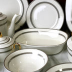 Luxurious 61-Piece Bone China Dinner Set – White & Gray Fine Tableware