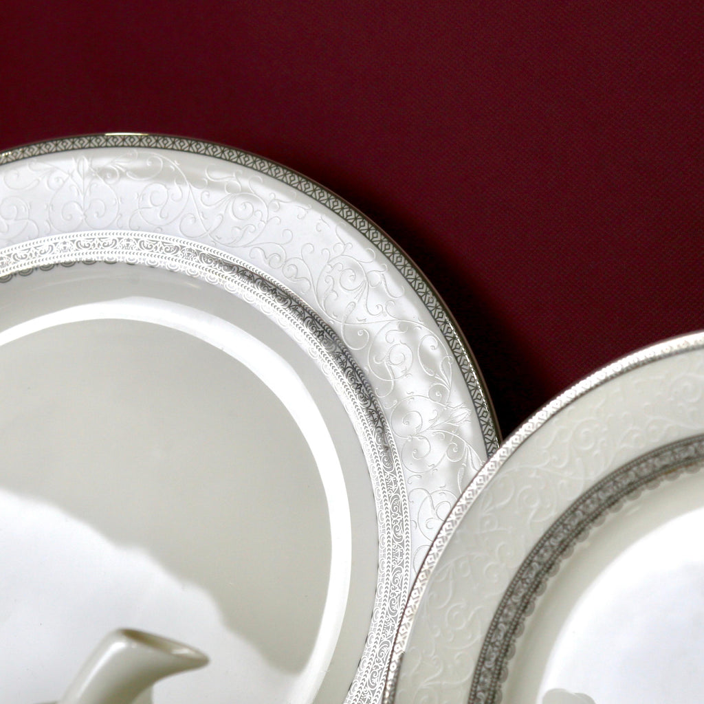 Luxurious 61-Piece Bone China Dinner Set – White & Gray Fine Tableware