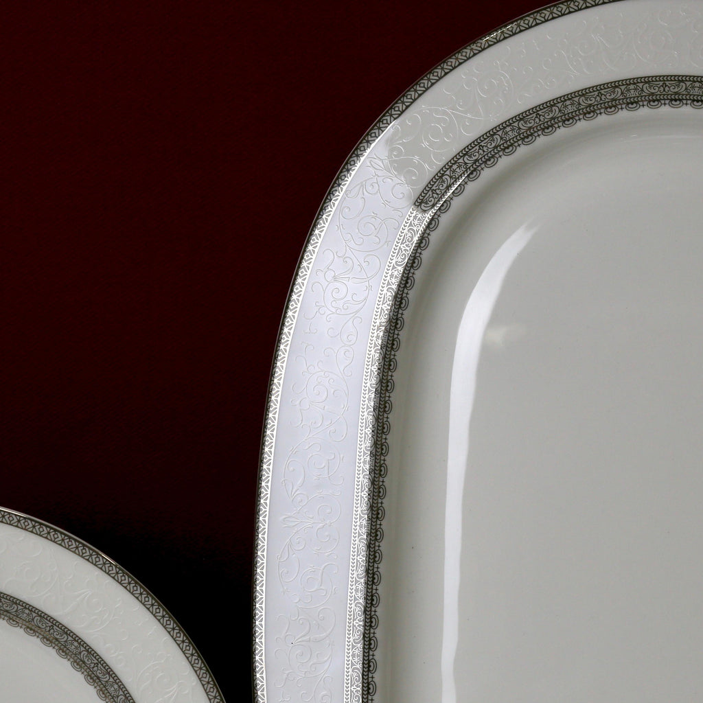 Luxurious 61-Piece Bone China Dinner Set – White & Gray Fine Tableware