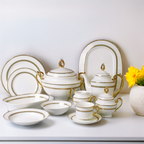Luxurious 61-Piece White & Gold Bone China Dinner Set – Elegant Fine Tableware