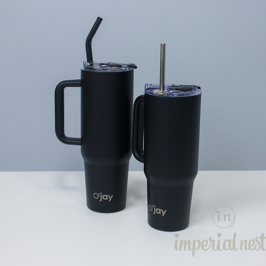 O’jay Matte Black Tumbler – 40oz & 50oz | Leak-Proof, Stainless Steel, Vacuum Insulated