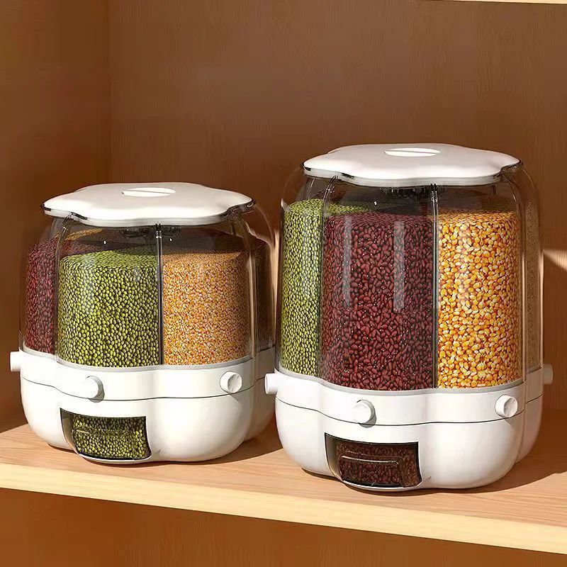 Multi-Compartment Cereal Dispenser | Airtight Grain, Rice & Pulse Storage Container with Button Dispense