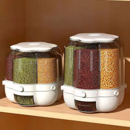 Multi-Compartment Cereal Dispenser | Airtight Grain, Rice & Pulse Storage Container with Button Dispense