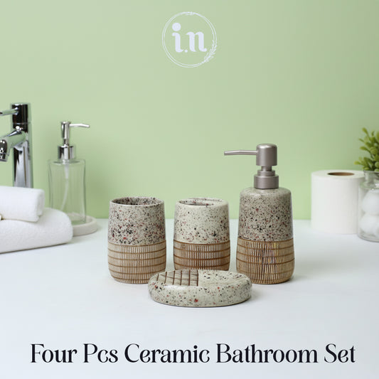 Textured Stone Look Bathroom Set – 4 Pcs Ceramic Set