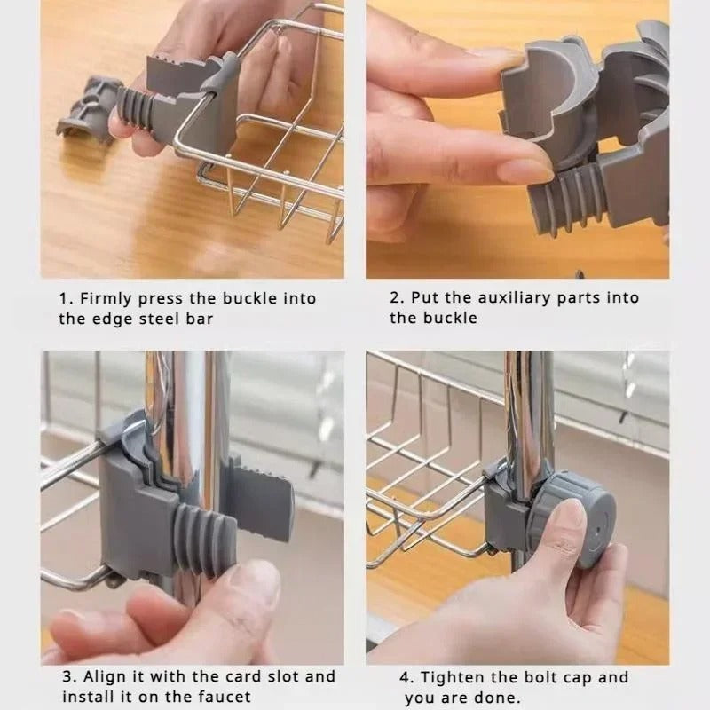 Faucet Rack | Sink Sponge Holder Basket for Kitchen (No Rust, Easy Drain)