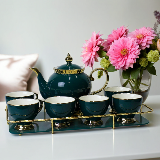 Elegant 9-Piece Porcelain Coffee Set with Gold Accents