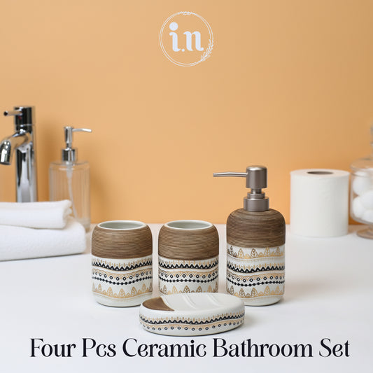 Moroccan Beige Ceramic Bathroom Set – 4 Pcs Premium Collection
