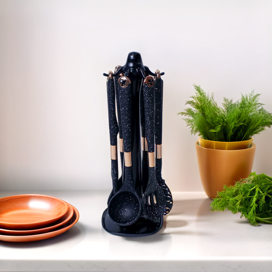 Elegant Silicone Kitchen Utensil Set with Rotating Stand - 7 Pieces