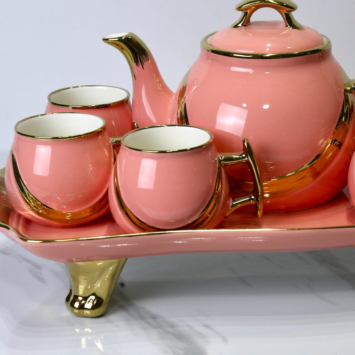 Elegant 9-Piece Porcelain Coffee Set with Gold Accents