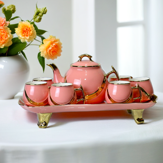 Elegant 9-Piece Porcelain Coffee Set with Gold Accents