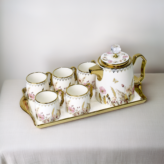 Pink Floral Elegant Coffee Set