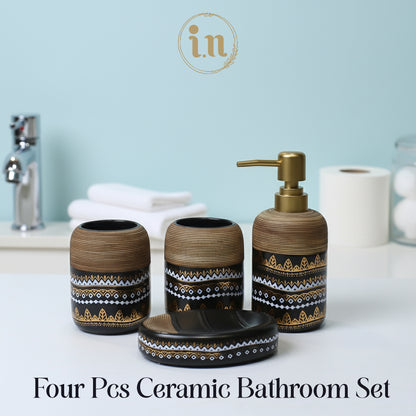 Moroccan Beige Ceramic Bathroom Set – 4 Pcs Premium Collection