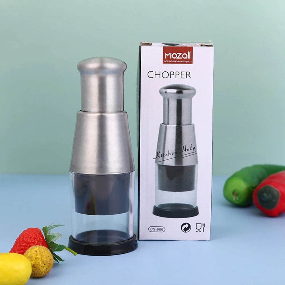 Stainless Steel Manual Hand Chopper | Mini Garlic & Onion Chopper for Vegetables, Herbs and Salad Prep