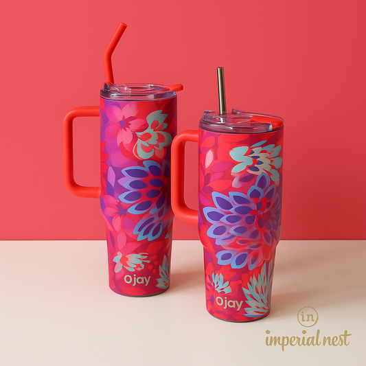 O’jay Floral Burst Tumbler – 40oz & 50oz | Insulated Stainless Steel | Leak-Proof