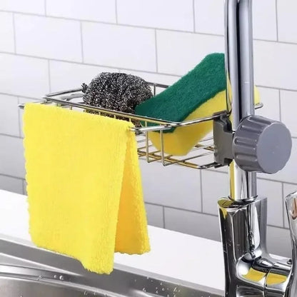 Faucet Rack | Sink Sponge Holder Basket for Kitchen (No Rust, Easy Drain)