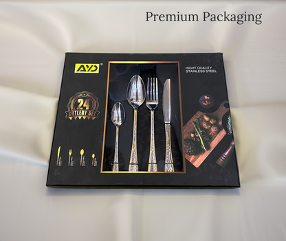 Luxury 24-Piece Stainless Steel Flatware Set – Includes Teaspoons, Forks, Butterknives