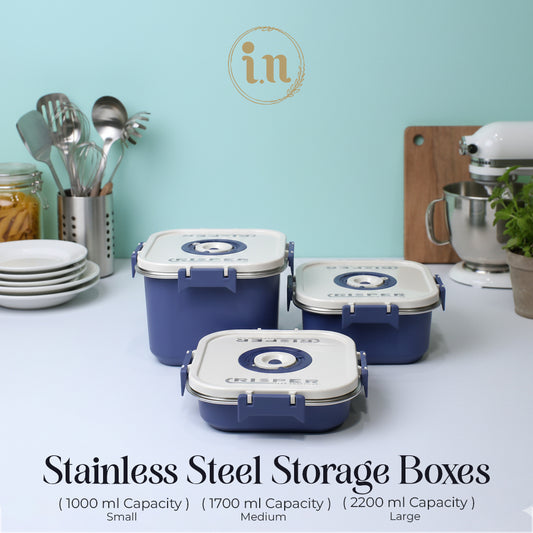 Stainless Steel Storage Boxes (1000ML, 1700ML, 2200ML)  With Vacuum Pump