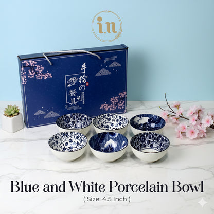 6PCS Blue And White Floral Ceramic Bowl Set with Gift Box Packaging