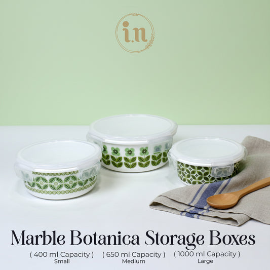 Marble Botanica 3-Piece Storage Box Set | Airtight Glass Containers with Lock Lids