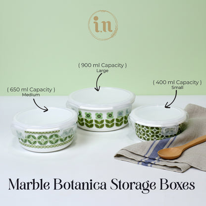Marble Botanica 3-Piece Storage Box Set | Airtight Glass Containers with Lock Lids