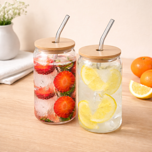 Glass Tumbler Sipper with Bamboo Lid & Reusable Straw | Iced Coffee, Juice & Smoothie Tumbler