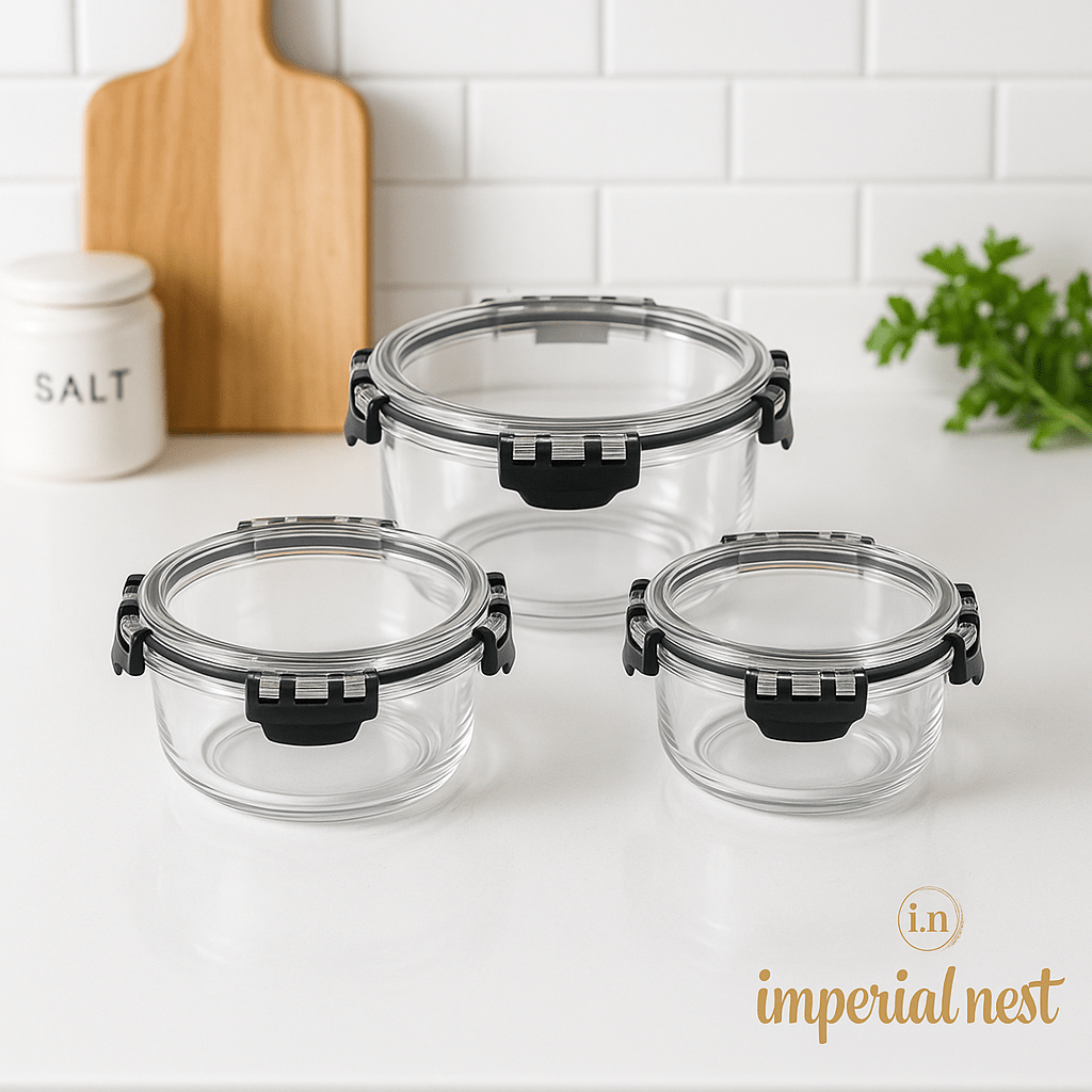 3pcs Leak-Proof Glass Storage Box Set | 400ml,620ml and 930ml Round Containers – Imperial Nest