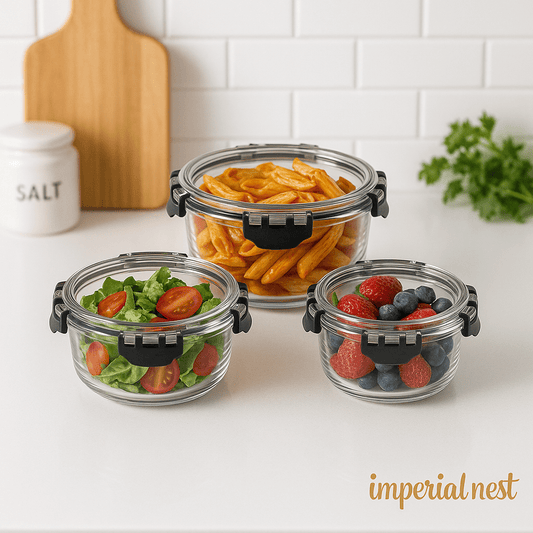 3pcs Leak-Proof Glass Storage Box Set | 400ml,620ml and 930ml Round Containers – Imperial Nest