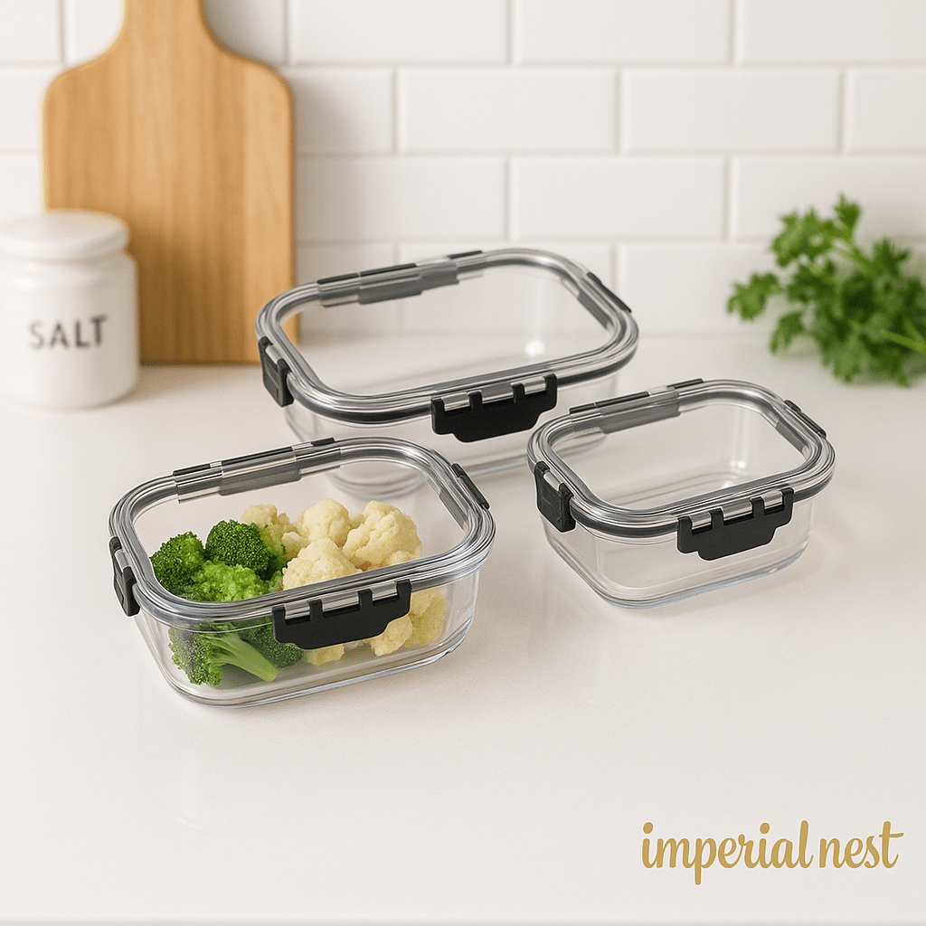 3pcs Rectangular Glass Storage Container Set | Leak-Proof & Airtight – Imperial Nest