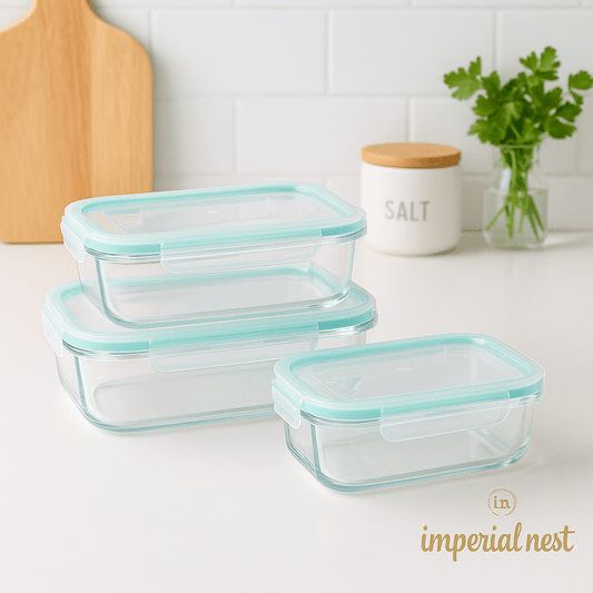 3pcs Mint Glass Storage Container Set | Leak-Proof & BPA-Free – Imperial Nest
