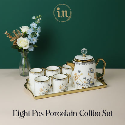 Gray Floral Elegant Coffee Set - 8 pcs set