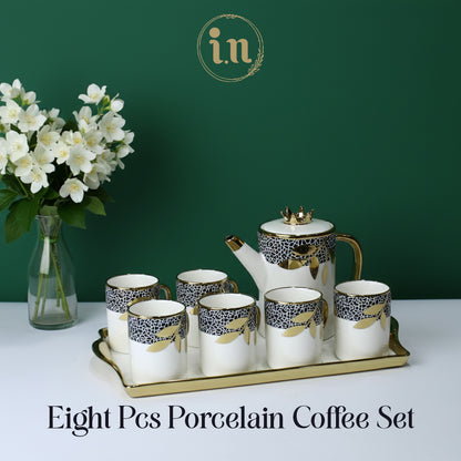Golden Leaf Pattern Elegant Coffee Set - 8 pcs set