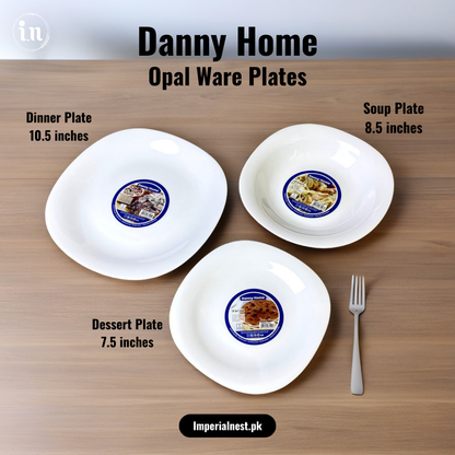 Danny Home Opal Ware Plate Set | Square Shape Marble Plates  | Microwave Safe | Dishwasher Safe