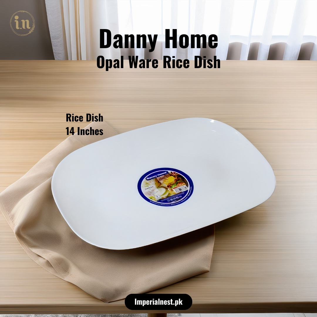 Danny Home Opal Ware 14 inch Rice Dish | Square Shape Marble Rice Dish | Dishwasher Safe | Microwave Safe