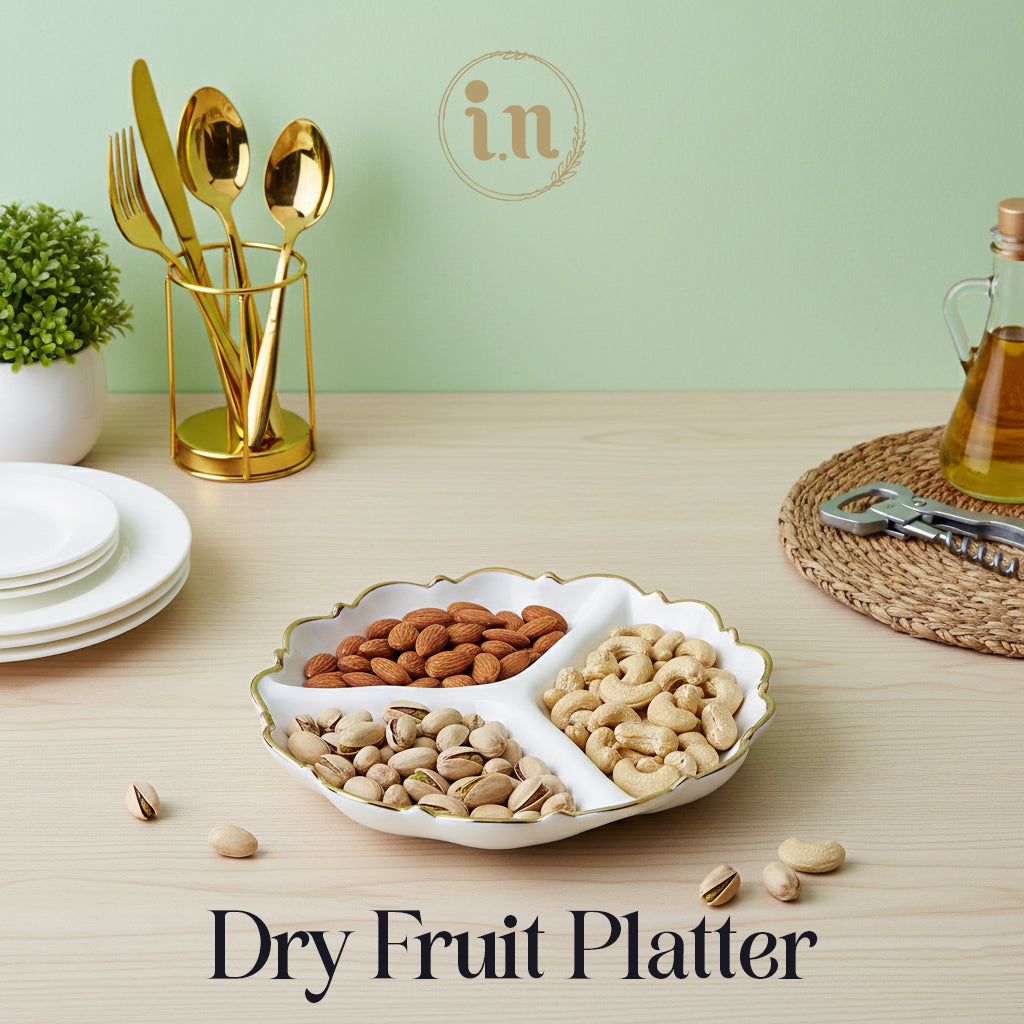 Gold Rim Round Ceramic Dry Fruit Tray
