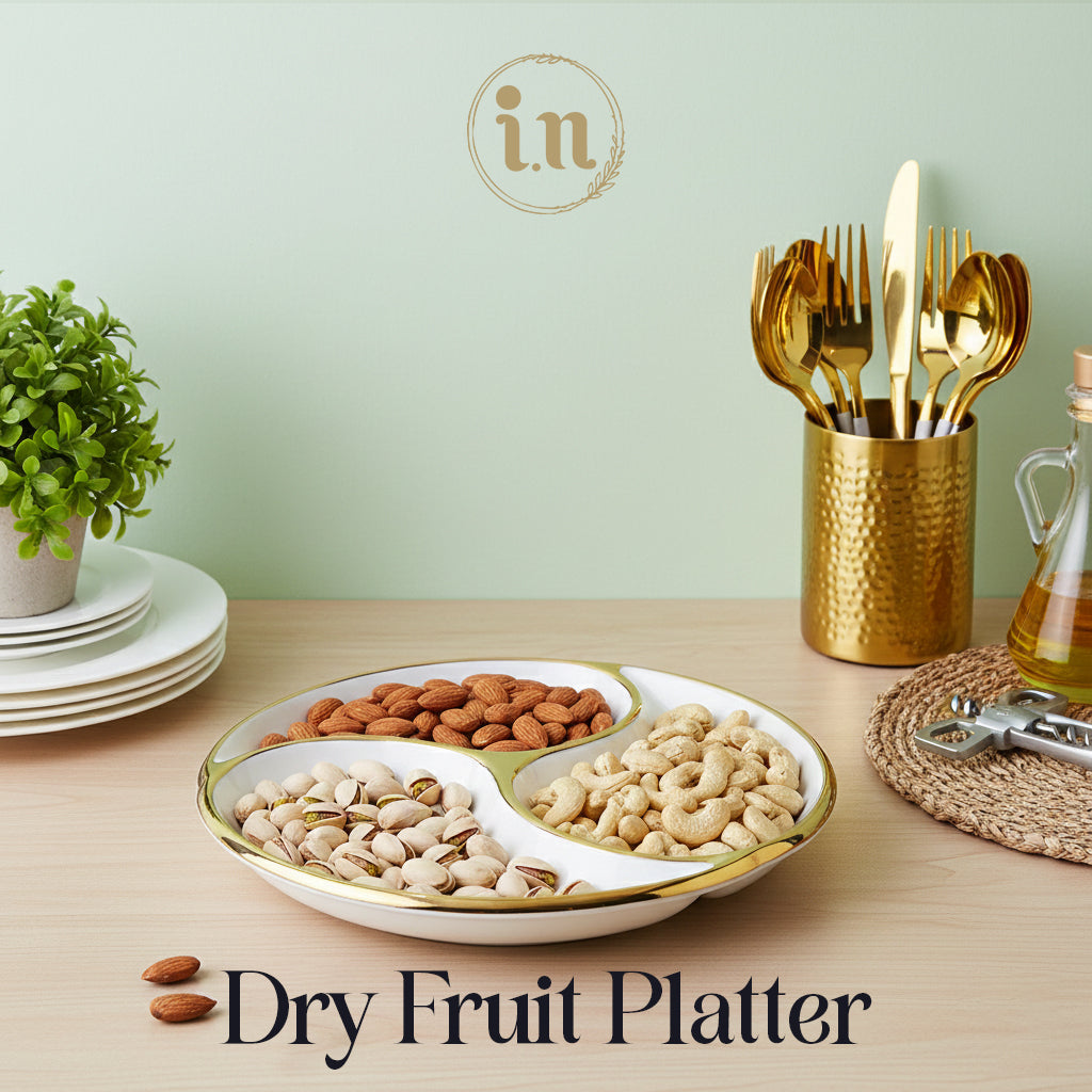 Elegant Round Ceramic Serving Platter with Gold Accents - Multi-Compartment