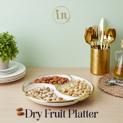 Elegant Round Ceramic Serving Platter with Gold Accents - Multi-Compartment